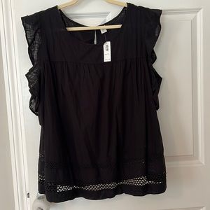 NWT Old Navy cotton black, flutter sleeve top